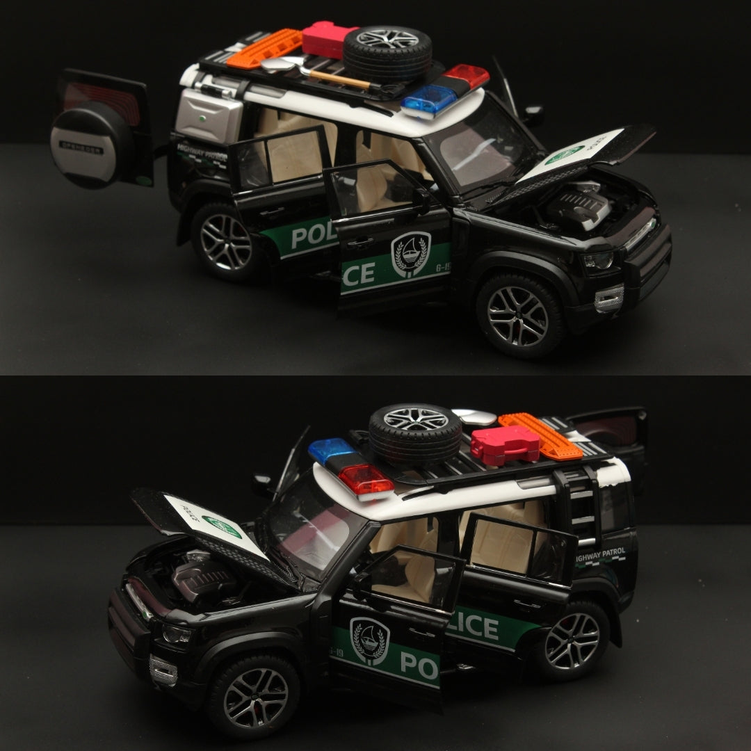 1:24 Defender ,Police Version, Premium Quality Diecast (Black) - Kunju Vandi