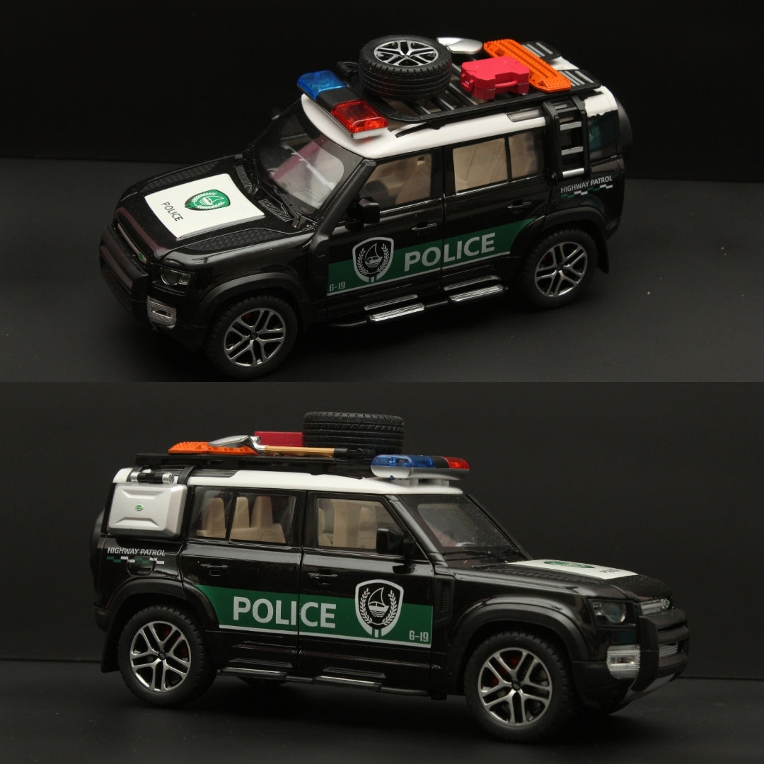 1:24 Defender ,Police Version, Premium Quality Diecast (Black) - Kunju Vandi