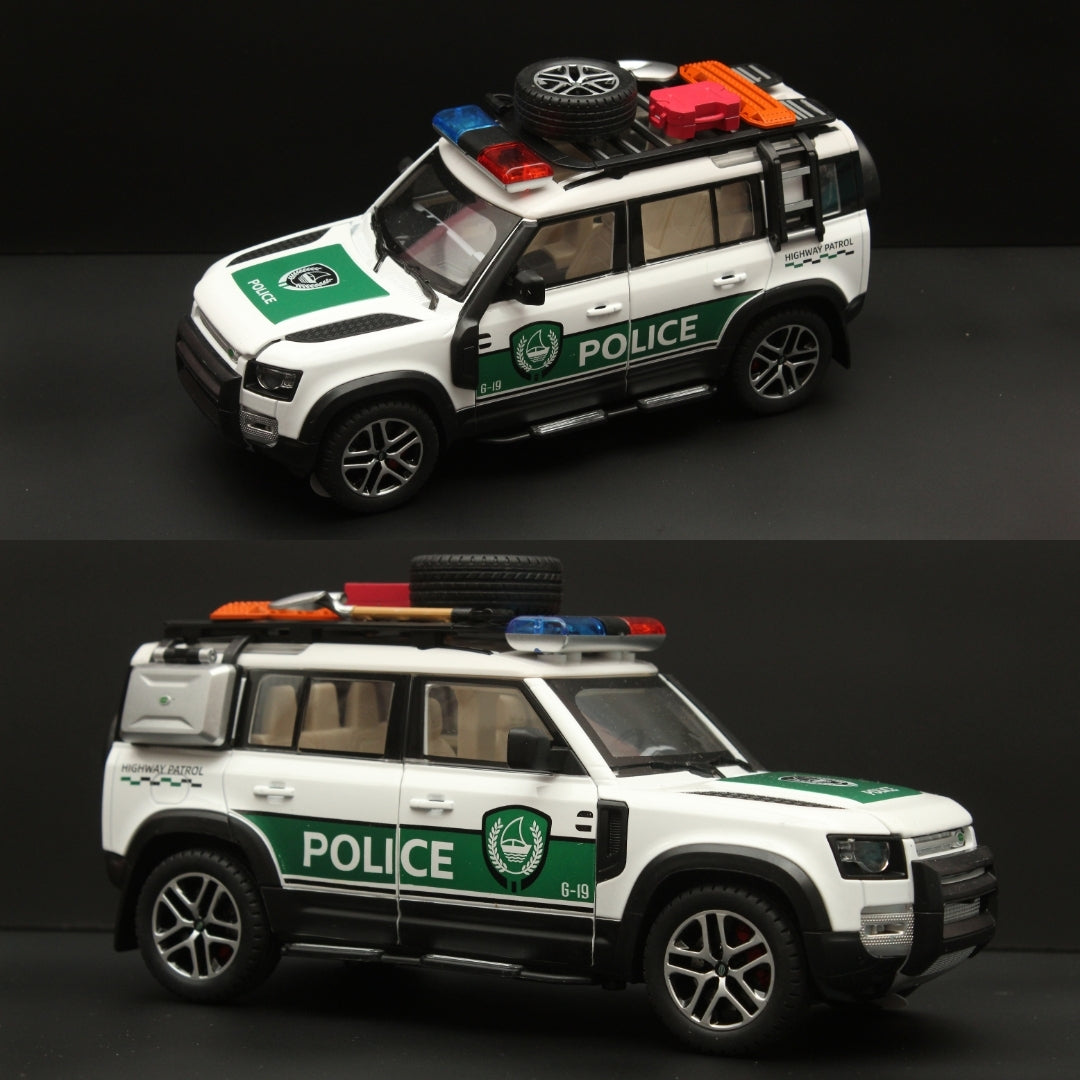 1:24 Defender ,Police Version, Premium Quality Diecast (White) - Kunju Vandi