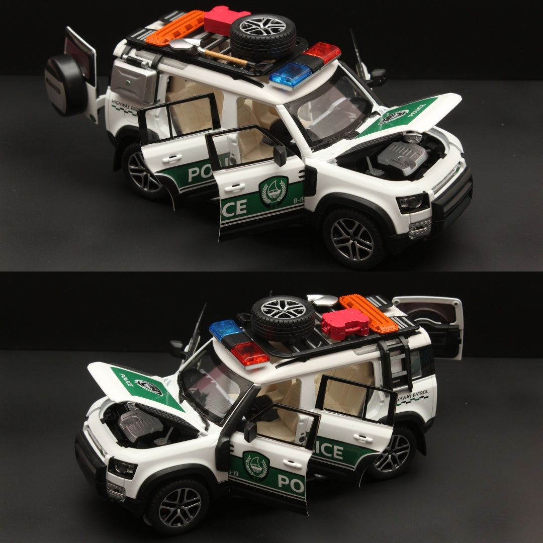 1:24 Defender ,Police Version, Premium Quality Diecast (White) - Kunju Vandi