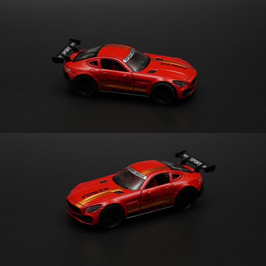 1:36 AMG GT Diecast Red ( Yellow Strips ) - Kunju Vandi