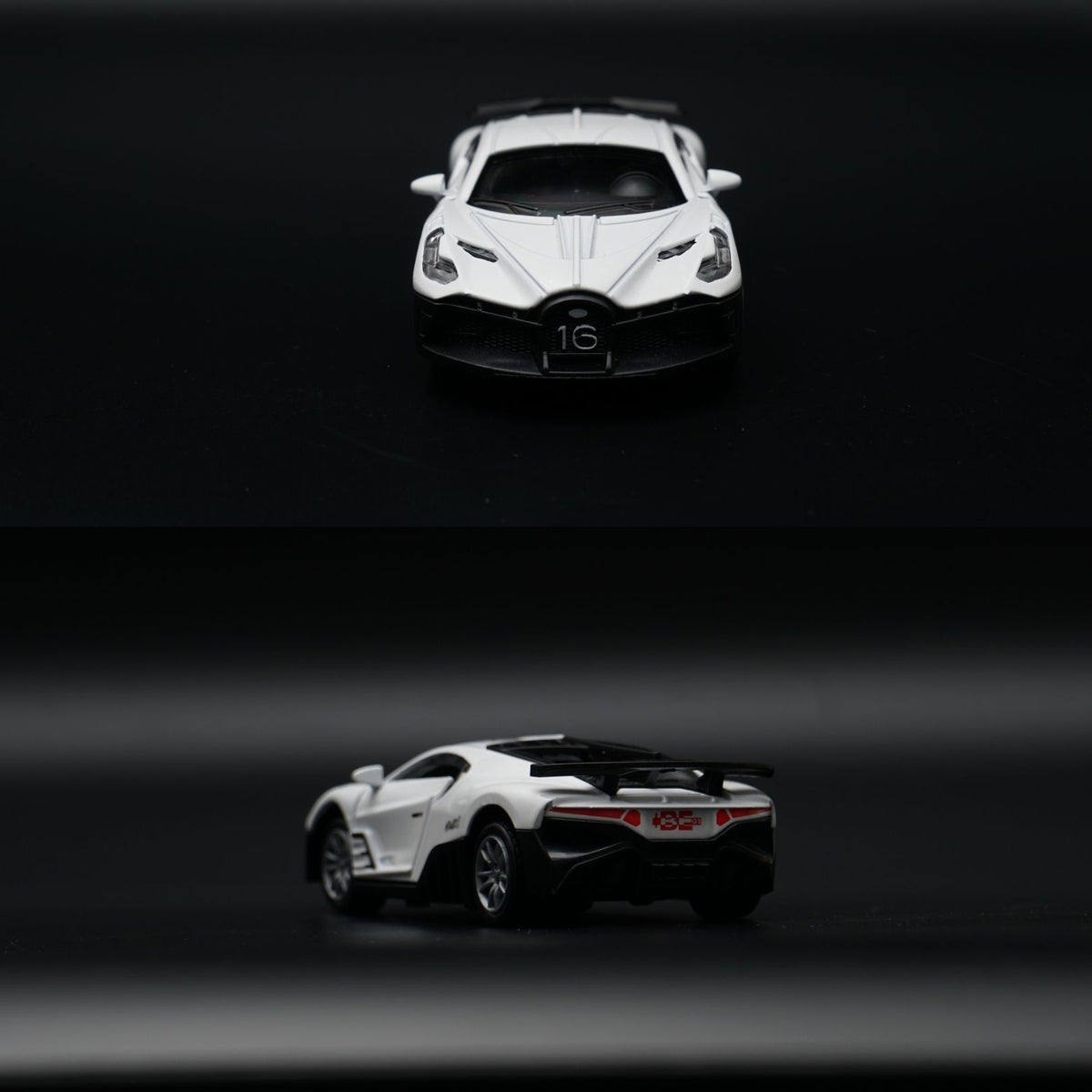 1:36 Bugatti Diecast Hypercar | White | Racing Number Livery - Kunju Vandi