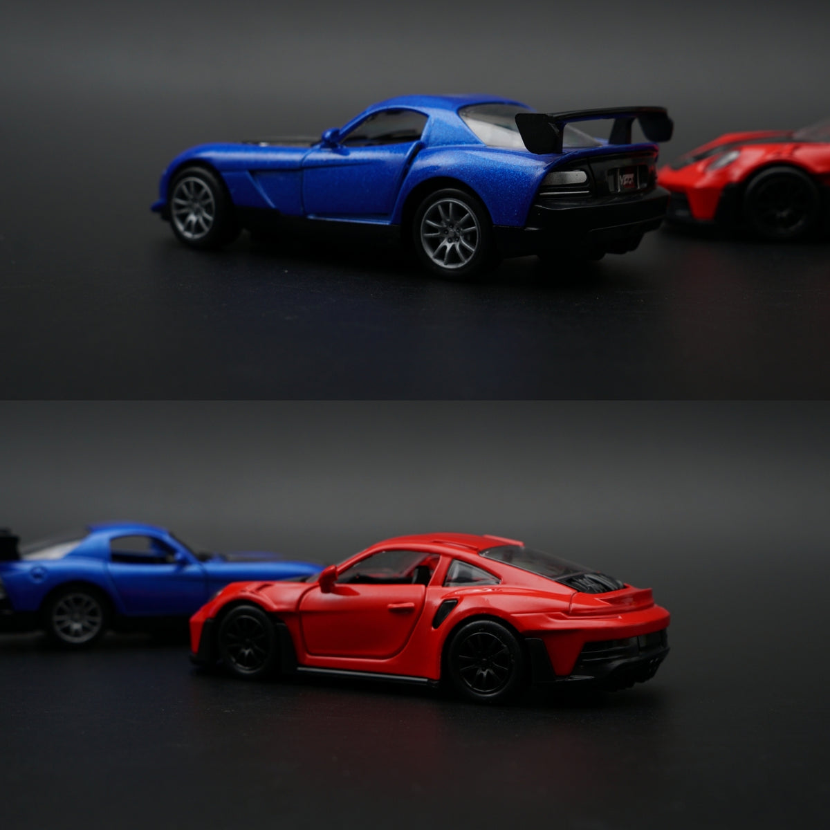 1:36 Diecast 2-Car Set | Porsche 911 Turbo S Red + Dodge Viper SRT Metallic Blue - Kunju Vandi