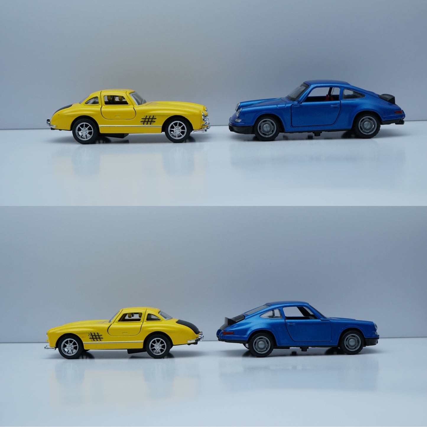1:36 Porsche 911 & Mercedes-Benz 300SL Diecast Combo (Blue & Yellow) - Kunju Vandi
