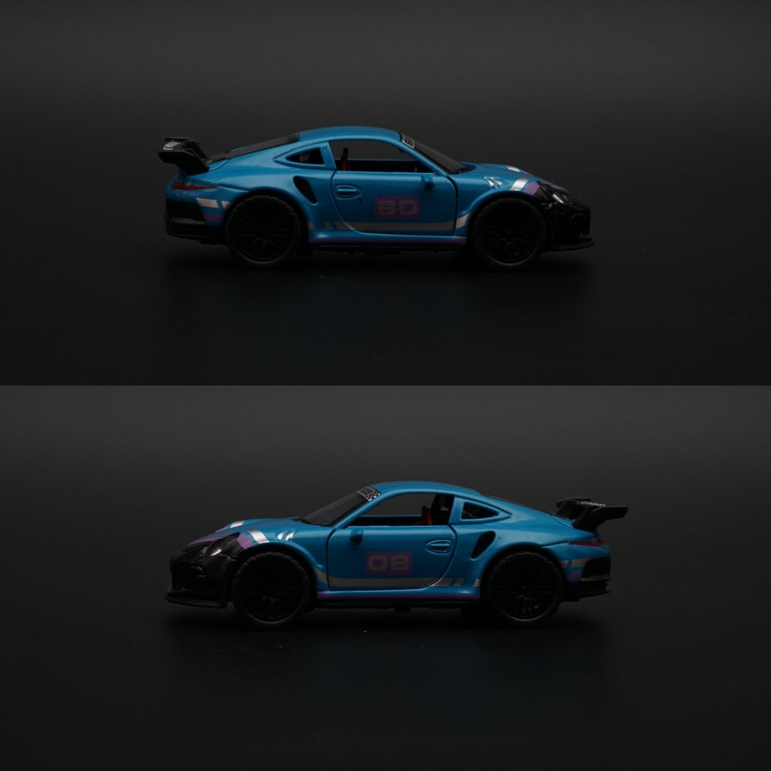 1:36 Porsche Blue (Purple Strips) Diecast - Kunju Vandi