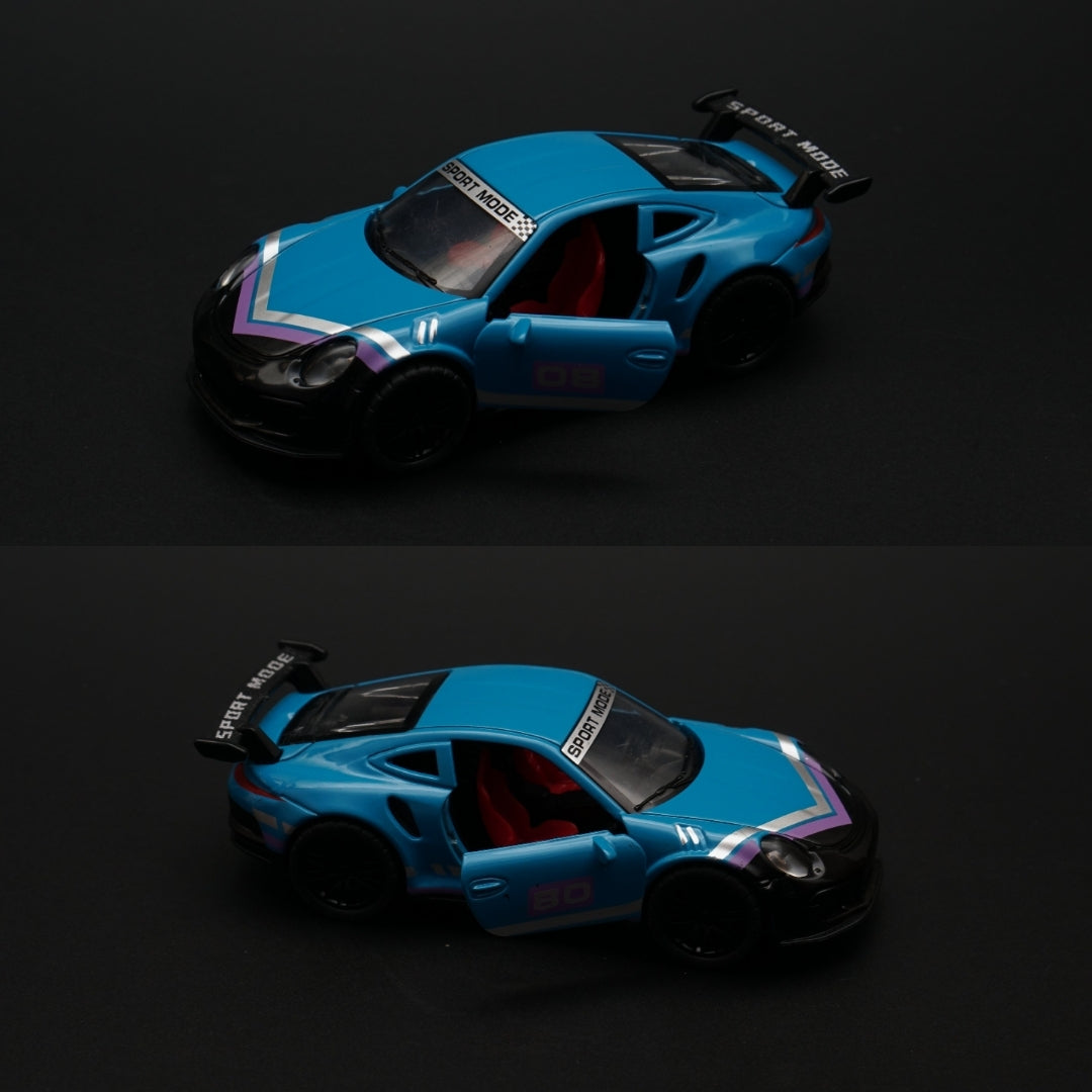 1:36 Porsche Blue (Purple Strips) Diecast - Kunju Vandi