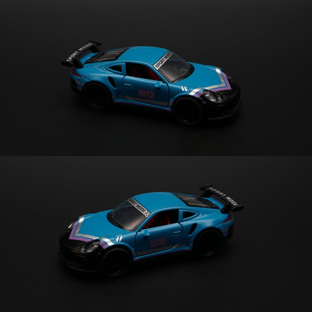 1:36 Porsche Blue (Purple Strips) Diecast - Kunju Vandi