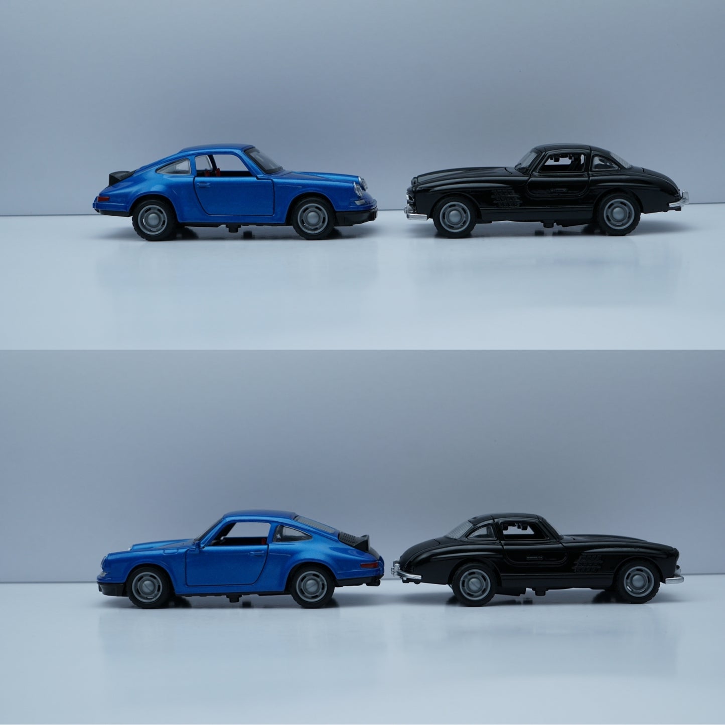 1:36 Scale Diecast Classic Pair – Porsche 911 Style & Mercedes-Benz 300SL Coupe Models (Blue & Black) - Kunju Vandi