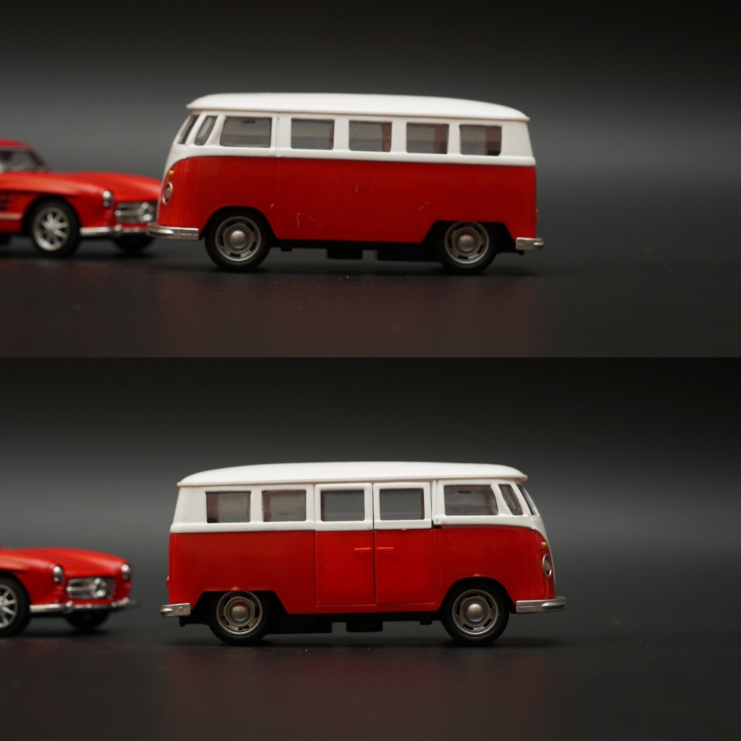 1:36 Volkswagen T1 Bus , Benz 300SL Combo (Red,Red) - Kunju Vandi