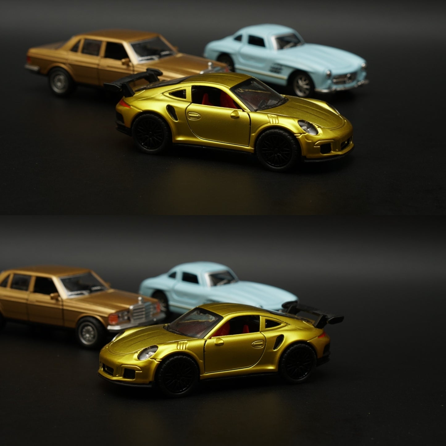 1:36 W123 , 300SL , Porsche Diecast Combo (Gold,Blue,Gold) - Kunju Vandi