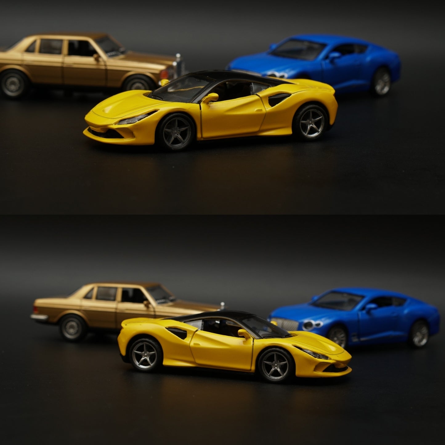 1:36 W123 , Bentley , Ferrari Diecast Combo (Gold,Blue,Yellow) - Kunju Vandi