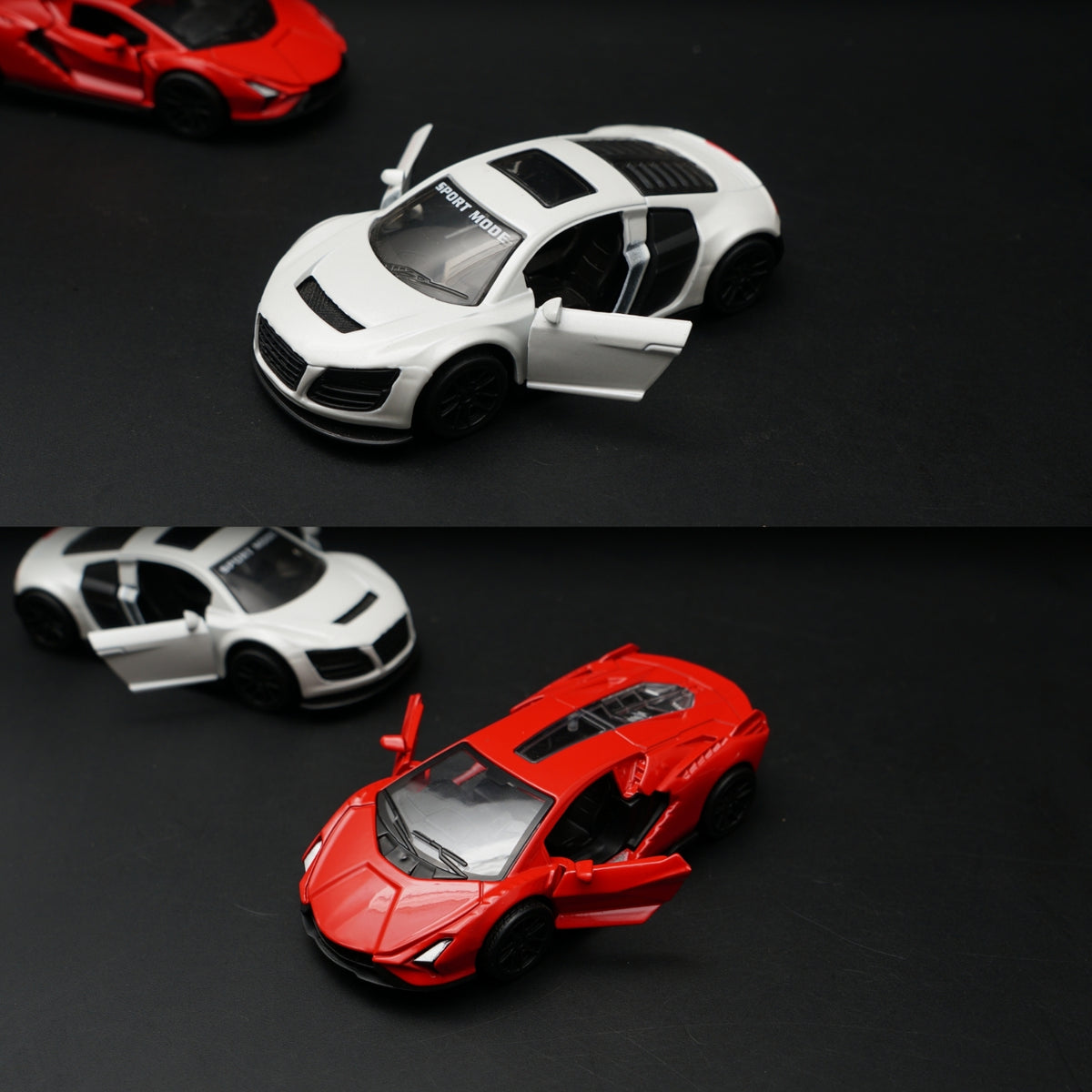 1:43 Diecast 2-Car Set | Lamborghini Revuelto Red + Audi R8 Sport Mode Pearl White - Kunju Vandi