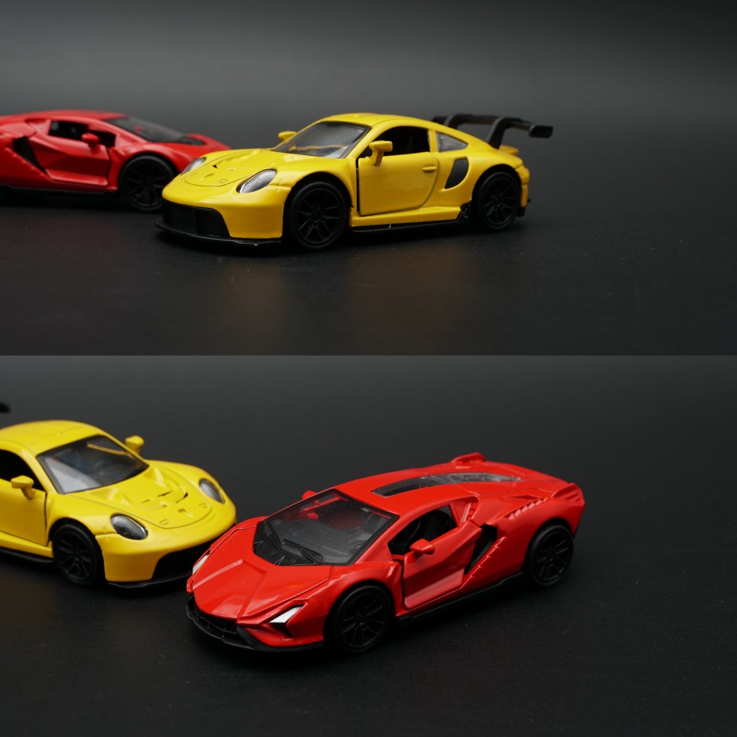 1:43 Diecast 2-Car Set | Porsche 911 GT3 RS Yellow + Lamborghini Revuelto Red - Kunju Vandi