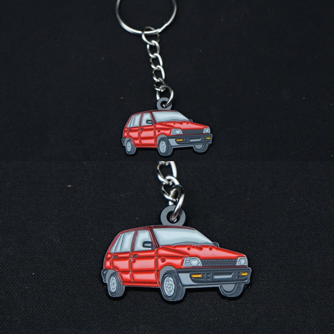 Maruthi 800 Red Metal Keychain (Single side) - Kunju Vandi