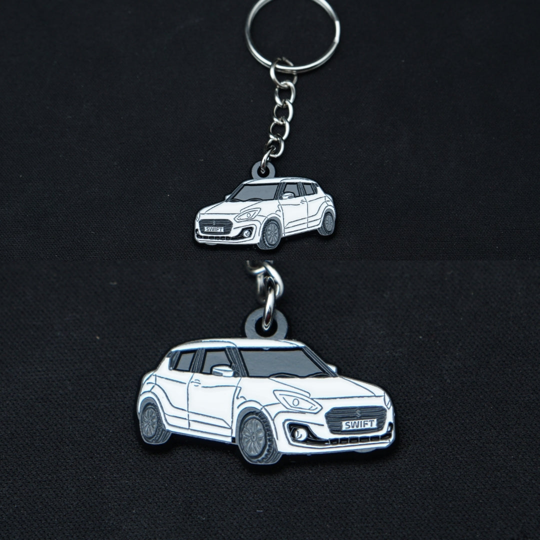 Maruthi Swift Metal Keychain White (Double side) - Kunju Vandi
