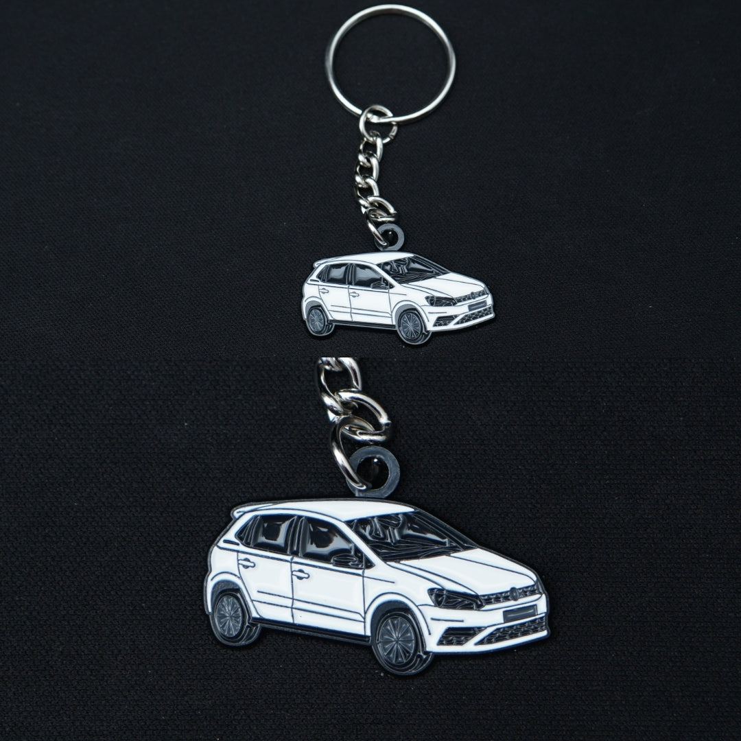VW Polo Metal Keychain White (Single side) - Kunju Vandi