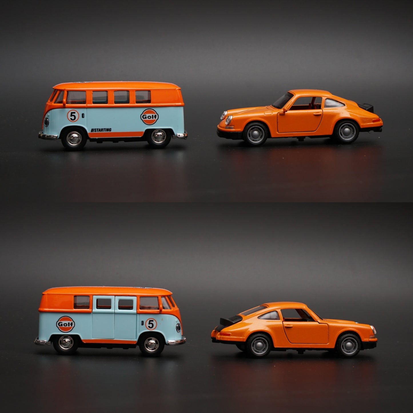 1:36 Volkswagen T1 , Porsche Diecast combo (OrangeTop,orange) - Kunju Vandi