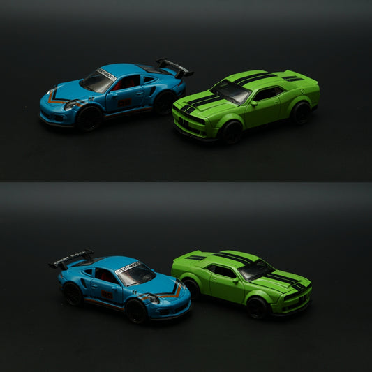 1:36 Porsche, Dodge Diecast Combo (Blue,Green) -  Kunju Vandi
