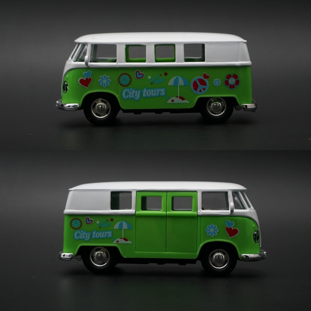 1:36 Volkswagen T1 Bus Diecast — Green & White | Retro City Tours
