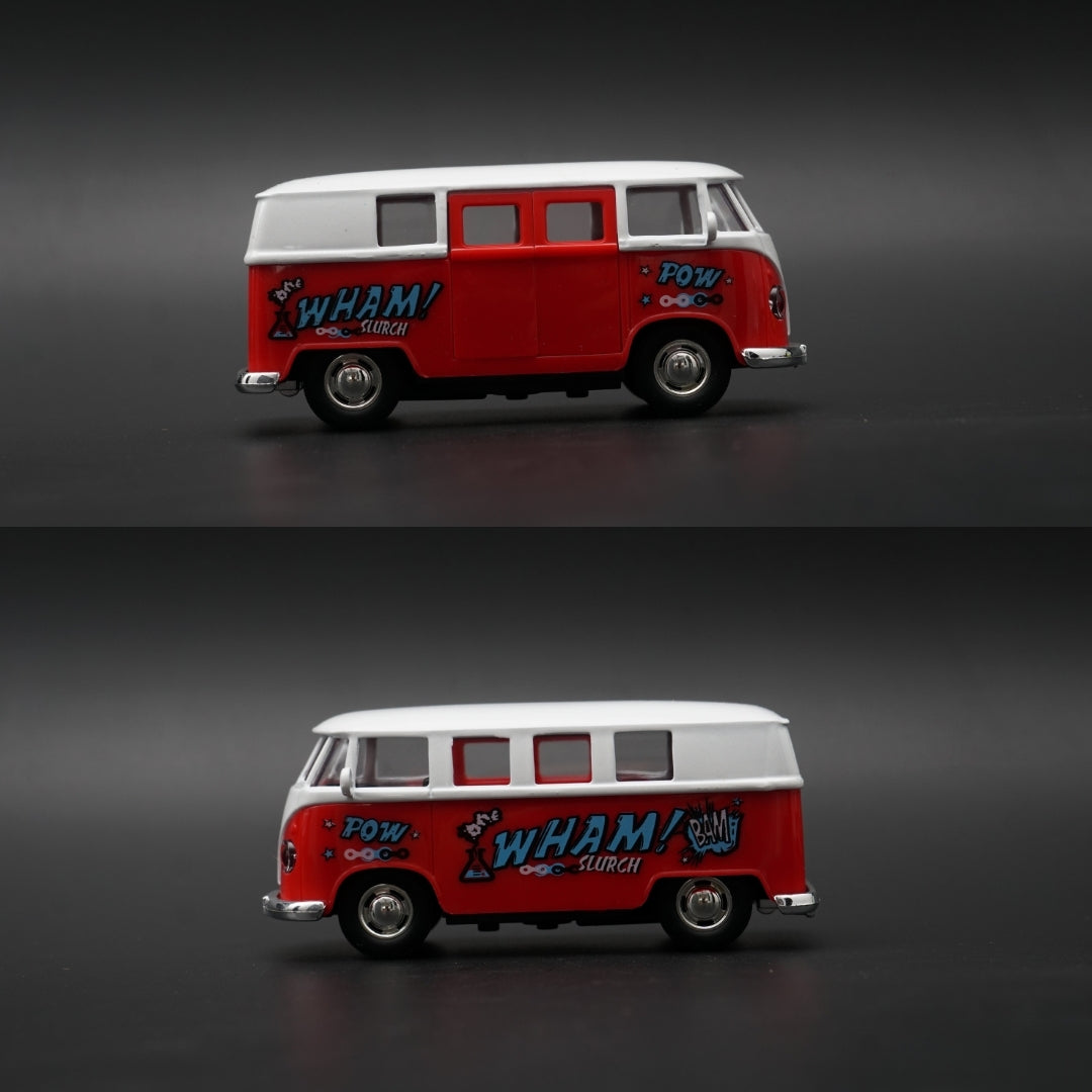 1:36 Volkswagen T1 Bus Diecast — Red & White | Comic Book Graffiti