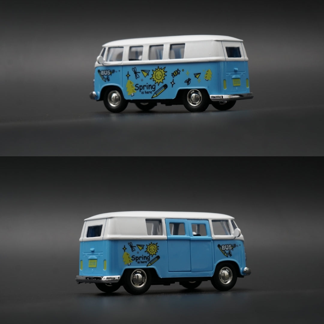 1:36 Volkswagen T1 Bus Diecast — Sky Blue & White | Spring Doodle