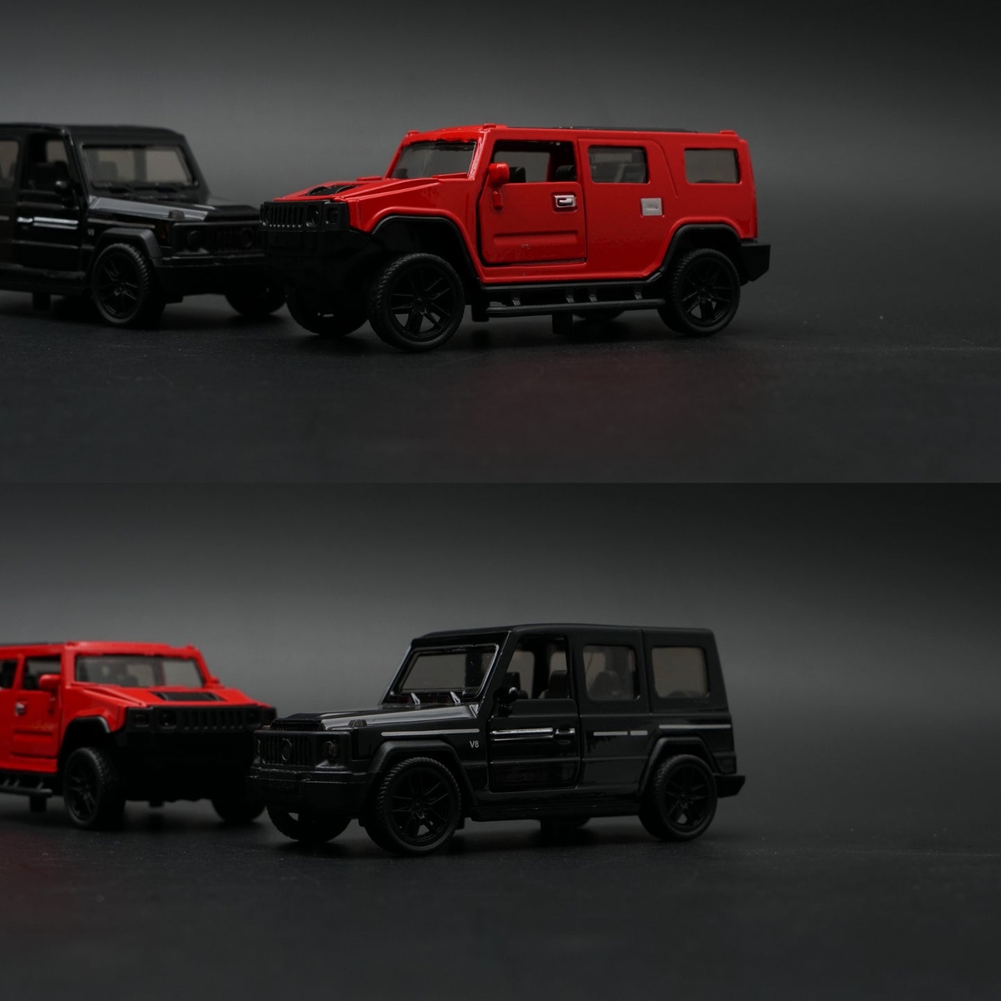 1:43 Diecast 2-Car Set | Hummer H2 Red + Mercedes-AMG G63 Stealth Black
