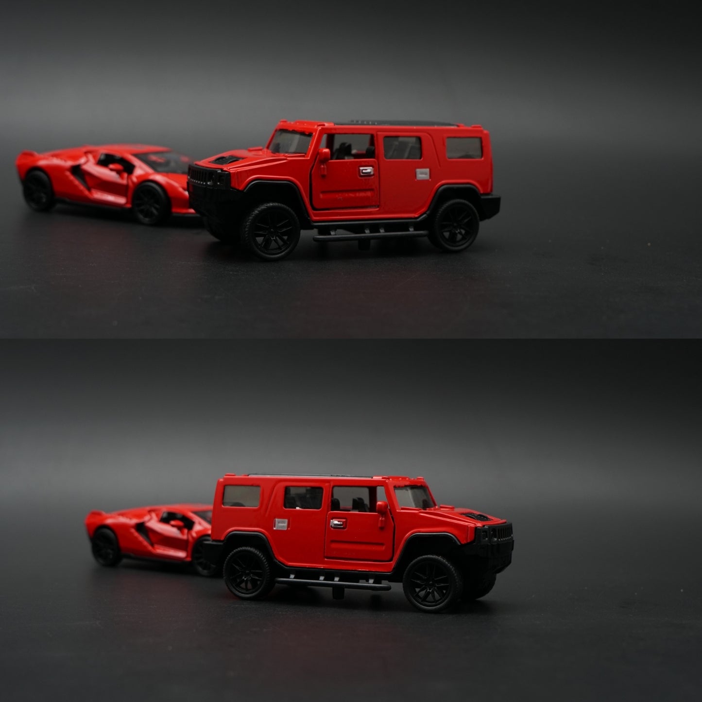 1:43 Diecast 2-Car Set | Lamborghini Revuelto Red + Hummer H2 Red | All Red Pair