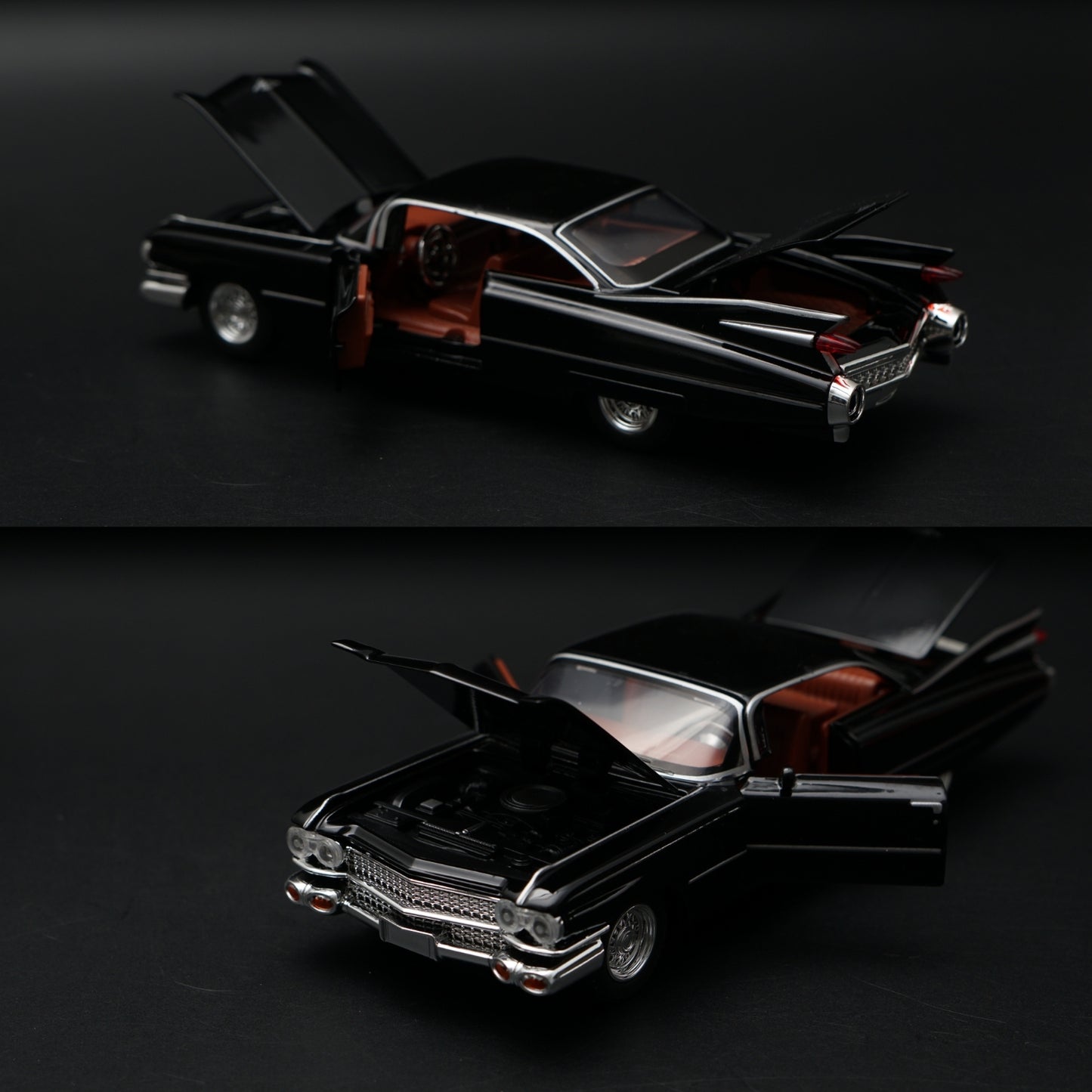 1:32 Cadillac DeVille 1959 Diecast — Midnight Black | Red Interior | Full Function Model