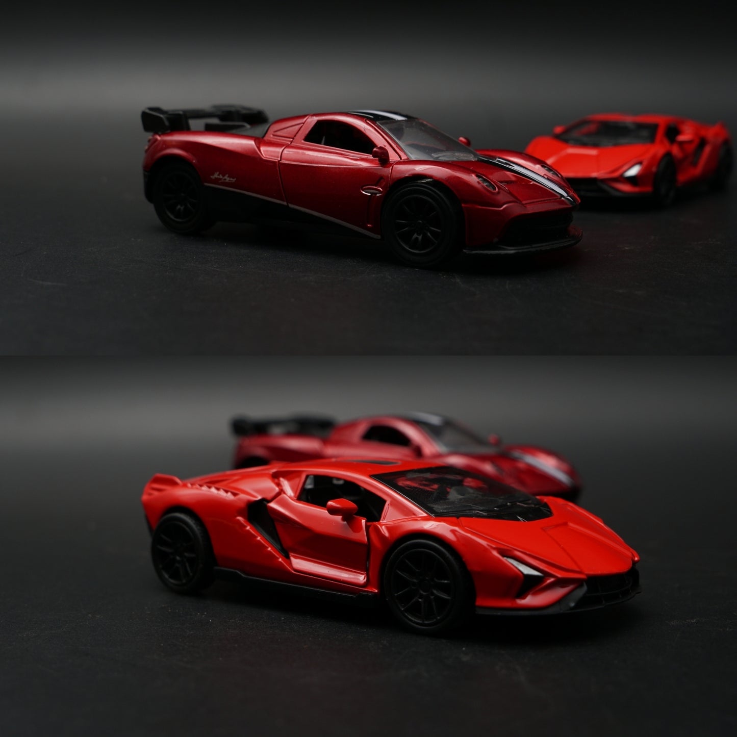 1:43 Diecast 2-Car Set | Pagani Zonda Red + Lamborghini Revuelto Red | Italian Pair