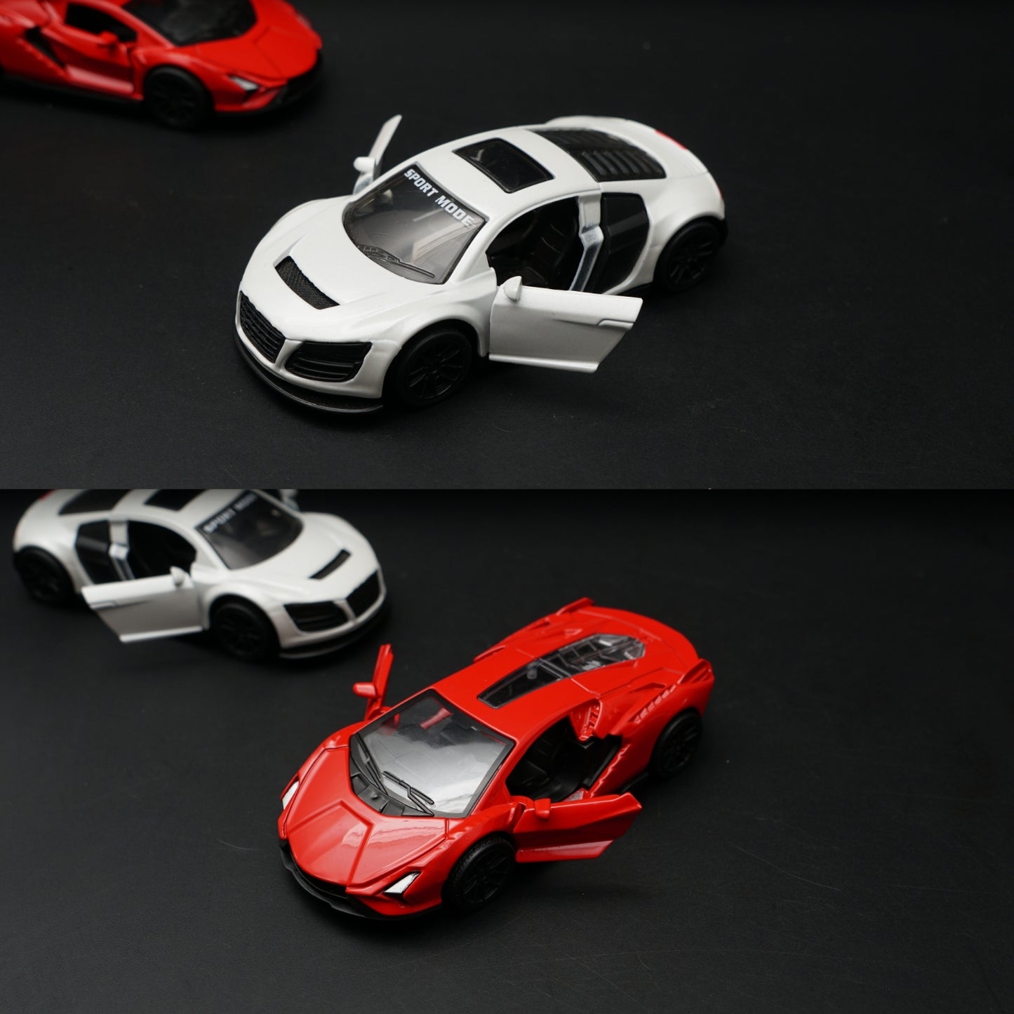 1:43 Diecast 2-Car Set | Lamborghini Revuelto Red + Audi R8 Sport Mode Pearl White