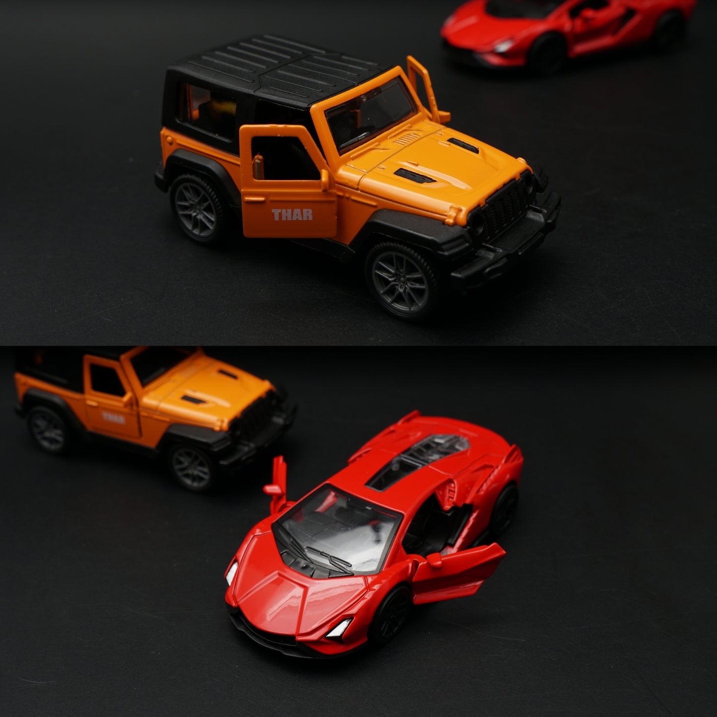 1:43 Diecast 2-Car Set | Lamborghini Revuelto Red + Mahindra Thar Orange & Black