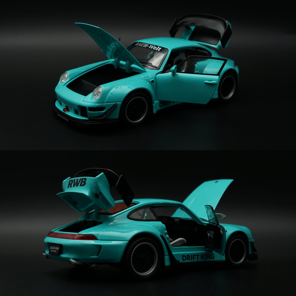 1:24 Scale Porsche 911 RWB Widebody Drift King Diecast Model Car – Turquoise