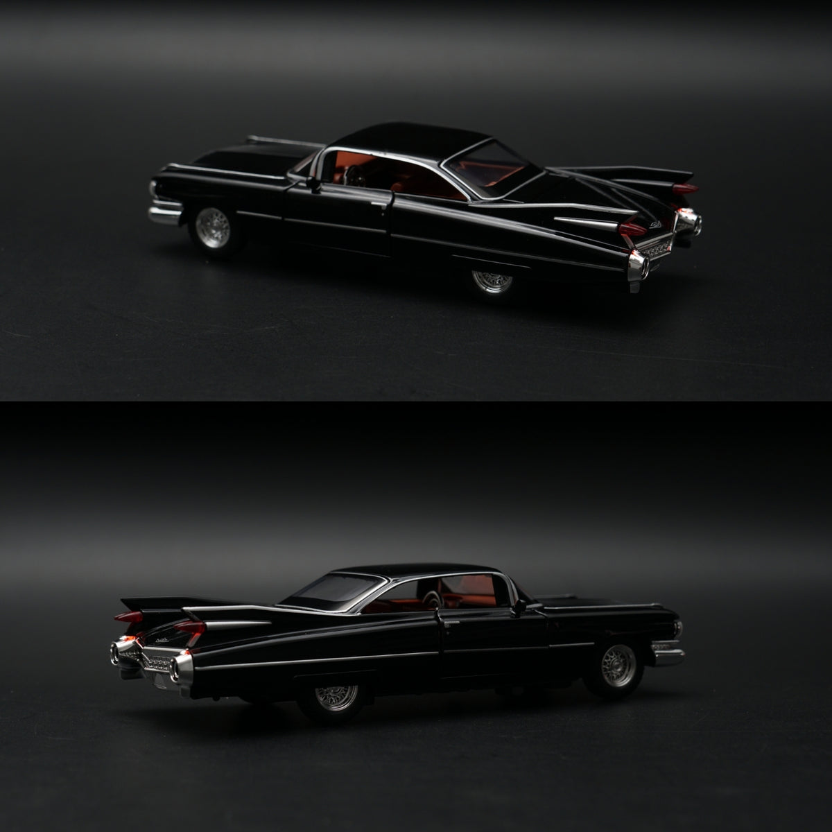 1:32 Cadillac DeVille 1959 Diecast — Midnight Black | Red Interior | Full Function Model -  Kunju Vandi