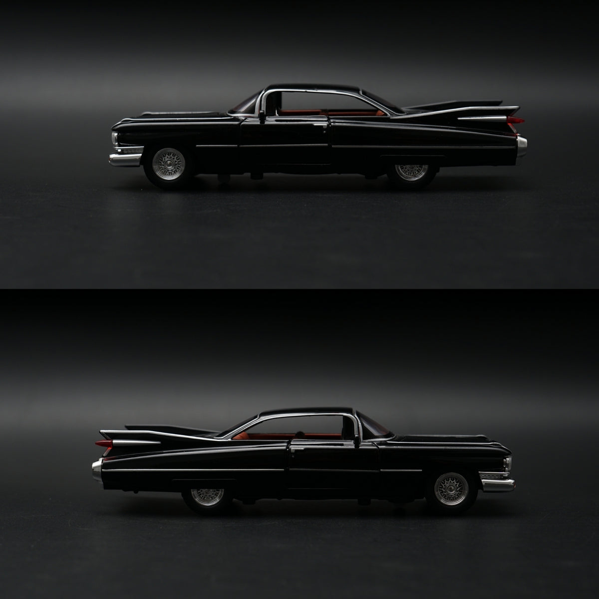 1:32 Cadillac DeVille 1959 Diecast — Midnight Black | Red Interior | Full Function Model -  Kunju Vandi