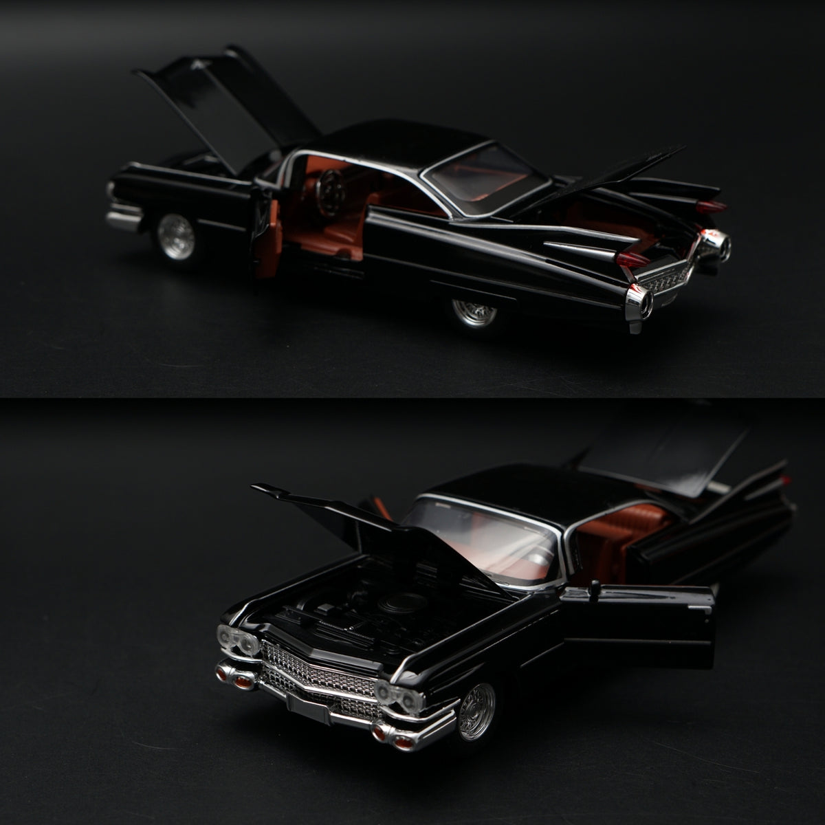 1:32 Cadillac DeVille 1959 Diecast — Midnight Black | Red Interior | Full Function Model -  Kunju Vandi