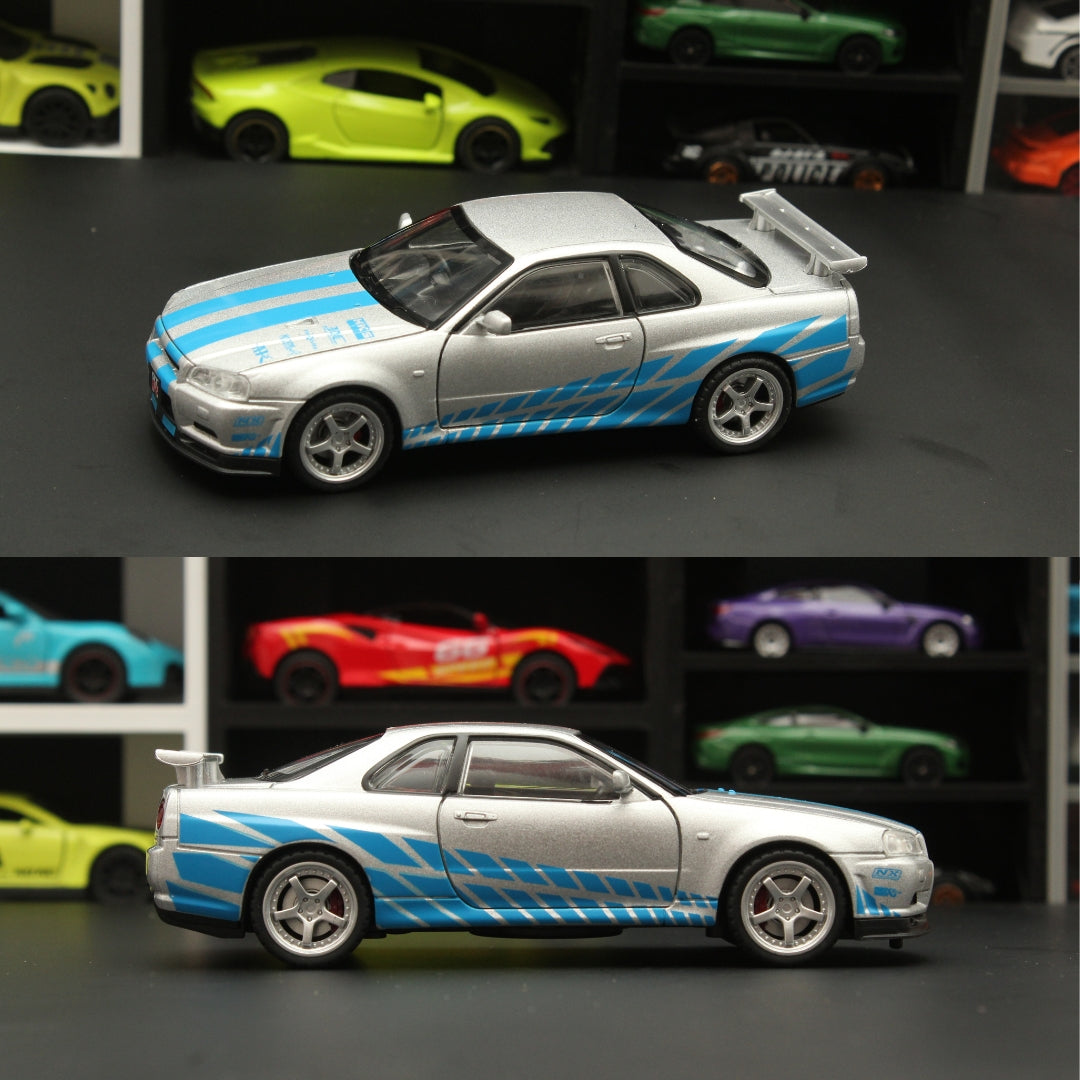 1:32 Nissan GTR R34 , (Silver-Blue) -  Kunju Vandi  