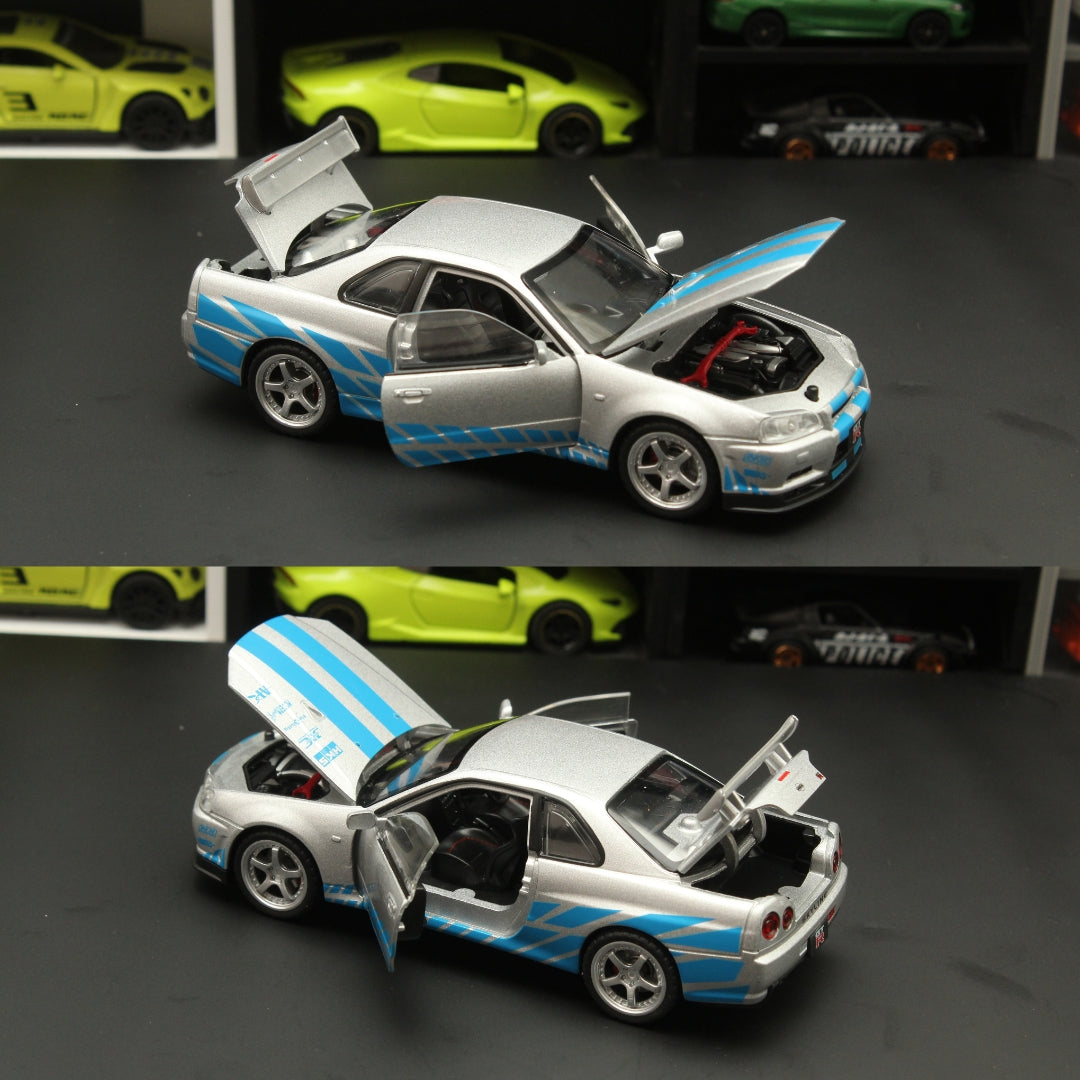 1:32 Nissan GTR R34 , (Silver-Blue) -  Kunju Vandi  