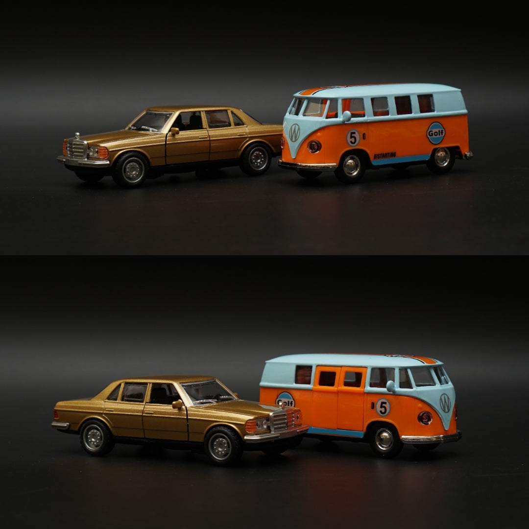 1:36 Benz , Volkswagen T1 Bus Diecast Combo (Gold,Blue top) -  Kunju Vandi  
