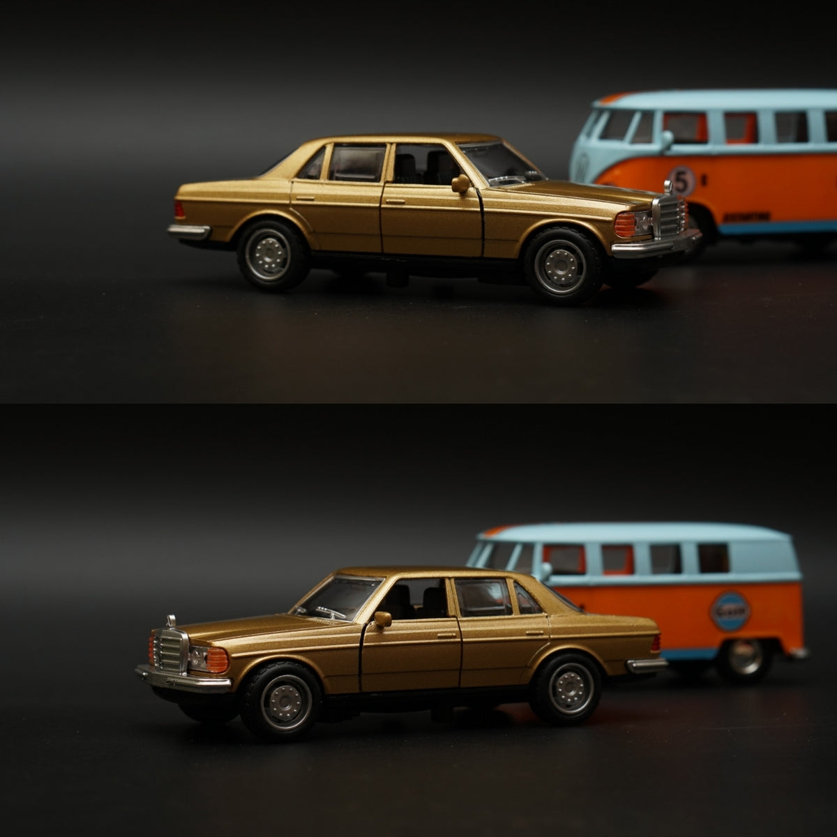 1:36 Benz , Volkswagen T1 Bus Diecast Combo (Gold,Blue top) -  Kunju Vandi  