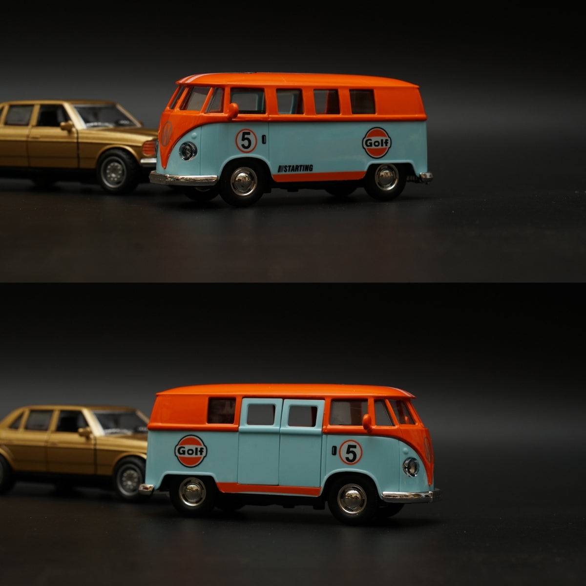 1:36 Benz , Volkswagen T1 Bus Diecast Combo (Gold, Orange top) -  Kunju Vandi  