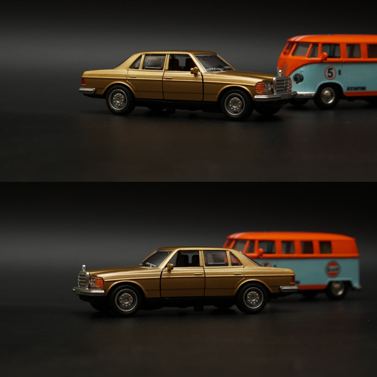 1:36 Benz , Volkswagen T1 Bus Diecast Combo (Gold, Orange top) -  Kunju Vandi  