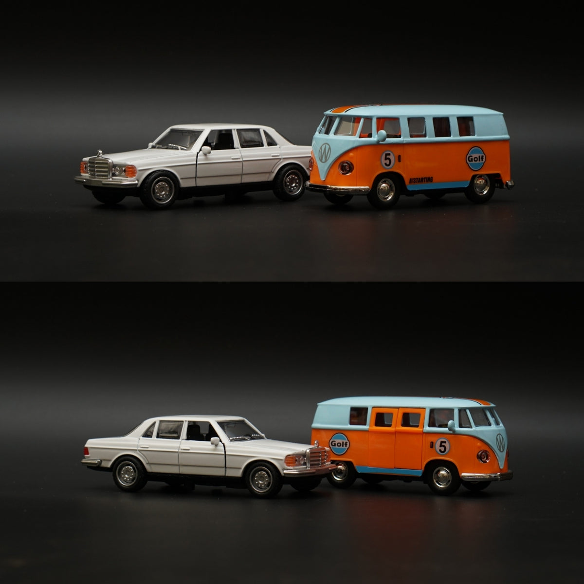 1:36 Benz , Volkswagen T1 Bus Diecast Combo (White,Blue top) -  Kunju Vandi  