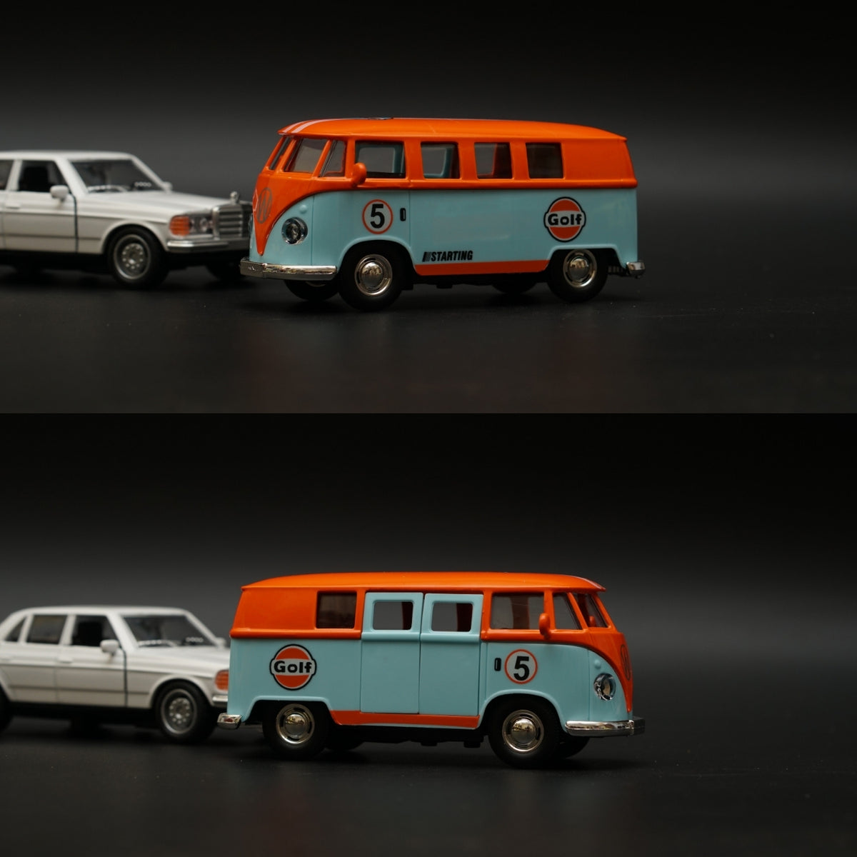 1:36 Benz , Volkswagen T1 Bus Diecast Combo (White, Orange top) -  Kunju Vandi  