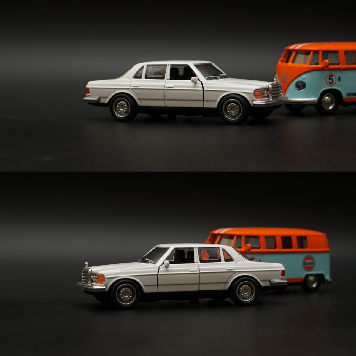 1:36 Benz , Volkswagen T1 Bus Diecast Combo (White, Orange top) -  Kunju Vandi  