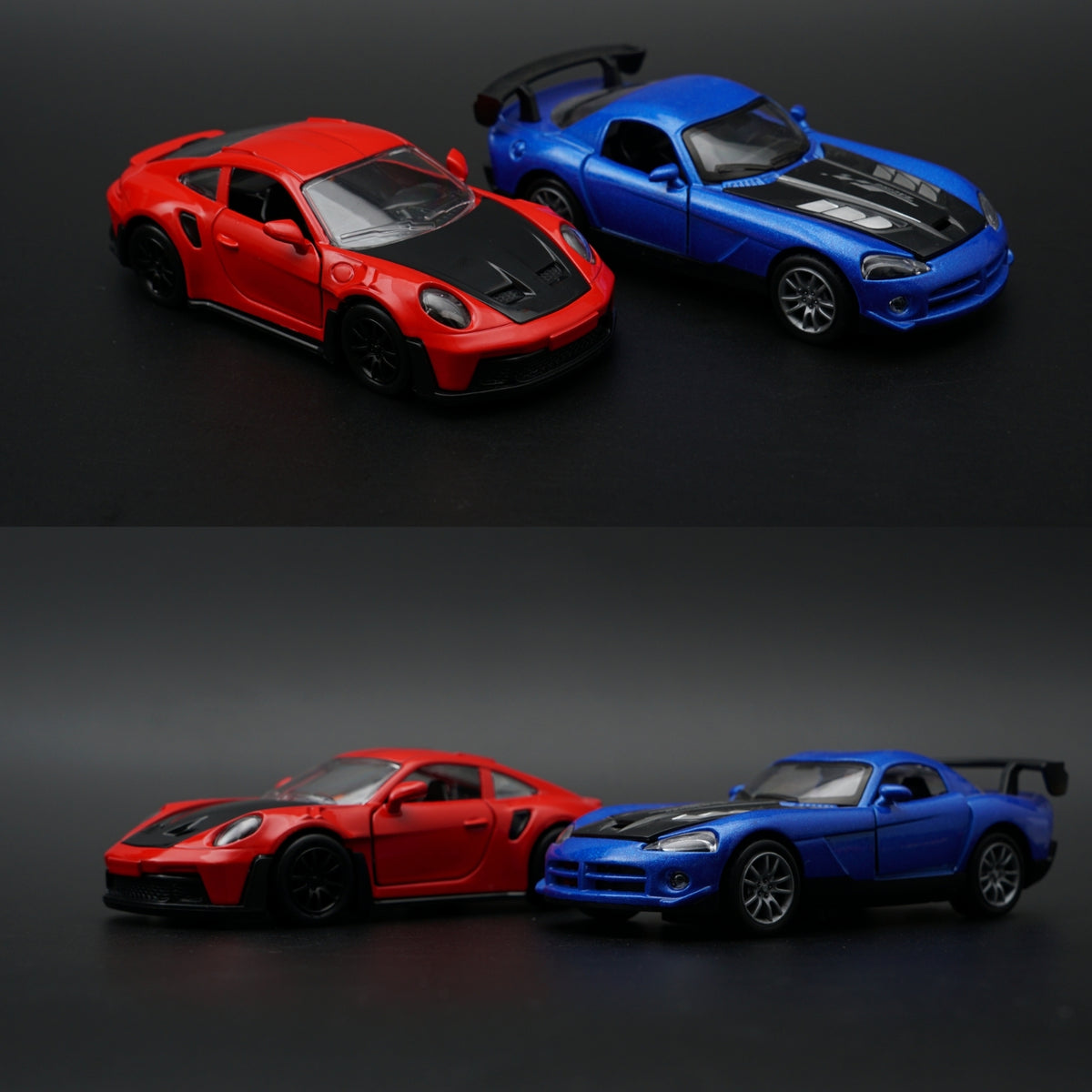 1:36 Diecast 2-Car Set | Porsche 911 Turbo S Red + Dodge Viper SRT Metallic Blue -  Kunju Vandi  