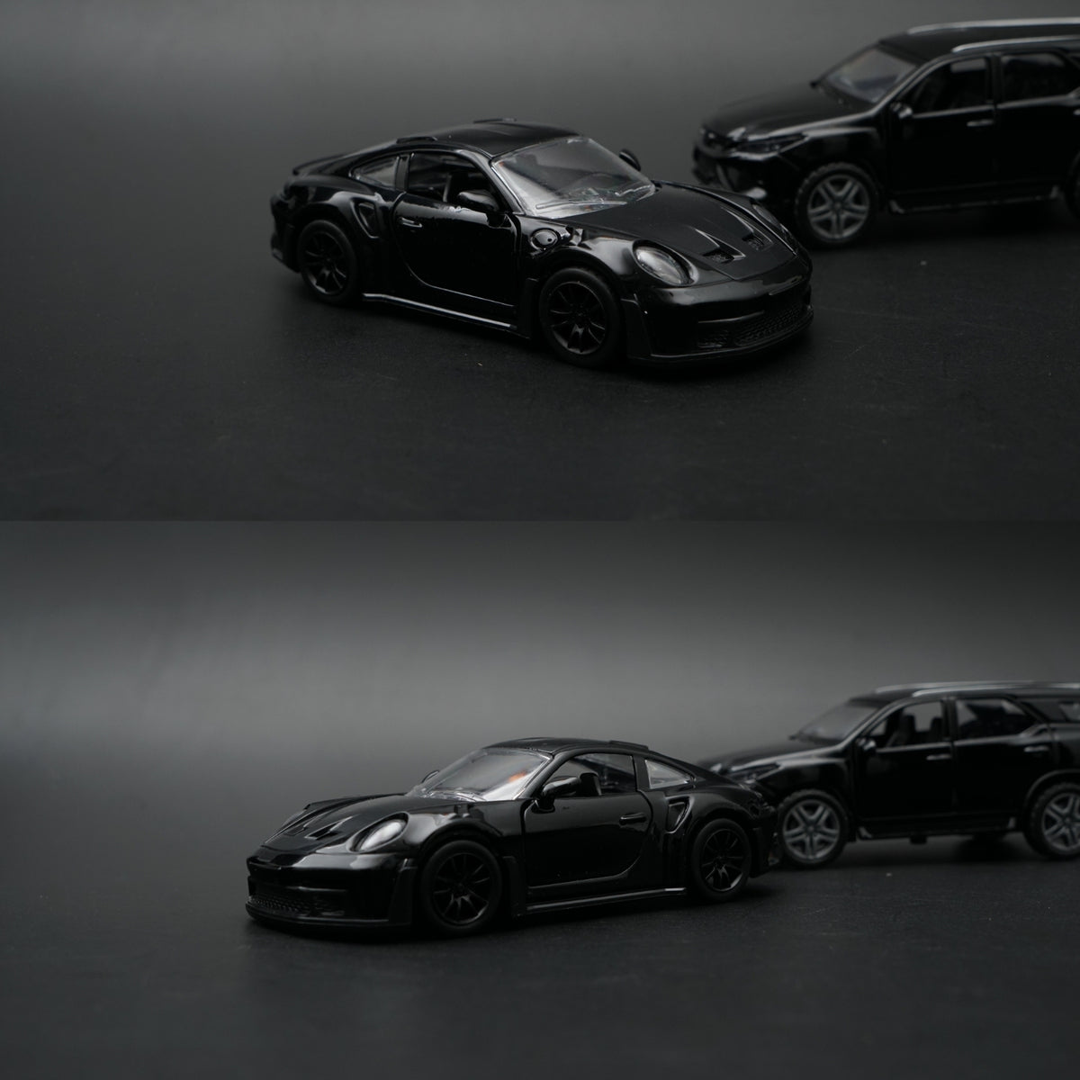 1:36 Diecast 2-Car Set | Porsche 911 Turbo S + Toyota Fortuner | Full Black Pair -  Kunju Vandi  