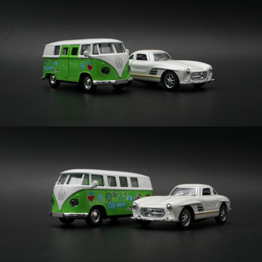 1:36 Diecast 2-Car Set | VW T1 City Tours Bus + Mercedes 300SL | Green & White Pair -  Kunju Vandi  