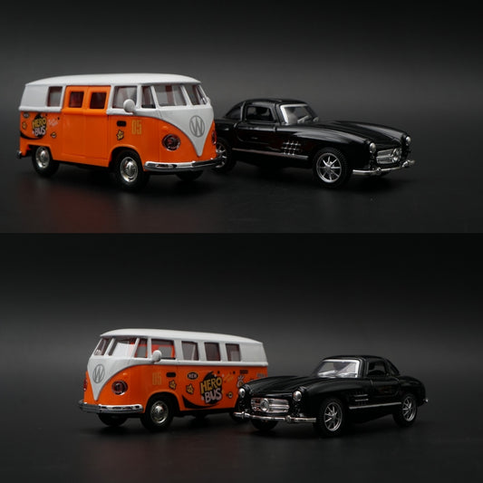 1:36 Diecast 2-Car Set | VW T1 Hero Bus #05 + Mercedes 300SL | Black & Orange -  Kunju Vandi  