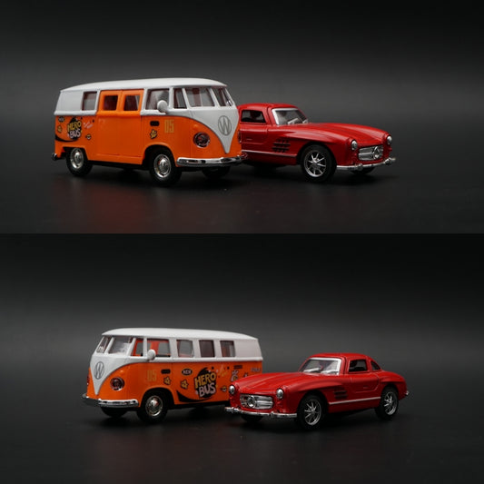 1:36 Diecast 2-Car Set | VW T1 Hero Bus #05 + Mercedes 300SL | Orange & Red -  Kunju Vandi  