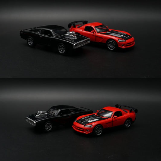 1:36 Diecast Car Combo Set | Black Supercharged Muscle Car + Red Sports Coupe -  Kunju Vandi